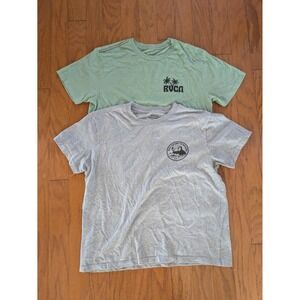 Lot of 2 RVCA Mens Graphic T-Shirt Green Gray Toucan Nature vs Industry Large L